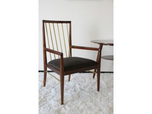 Walnut and Brass Spindle Back Arm Chair