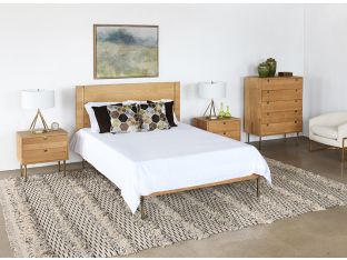 Danish Modern Natural Oak Queen Bed With Brass Legs