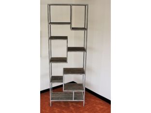 Antiqued Steel Bookcase with Reclaimed Elm Shelves