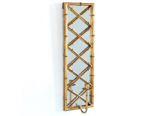 Antiqued Gold Bamboo Mirrored Candle Sconce (Pair)