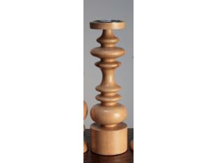 Large Sculpted Blonde Wood Pillar Candle Holder