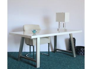 High Gloss White Dining Table with Brushed Stainless Steel Legs