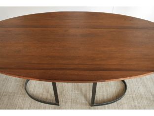 Oval Dining Table In Light Walnut With Curved Metal Base