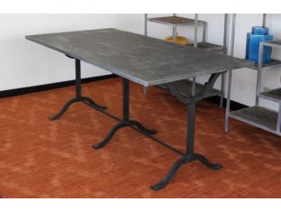 Industrial Metal Dining Table with Trestle Base