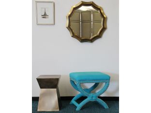 Scalloped Walnut Mirror with Antique Brass Foil