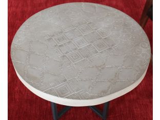 Hand-Etched Side Table with Steel Base