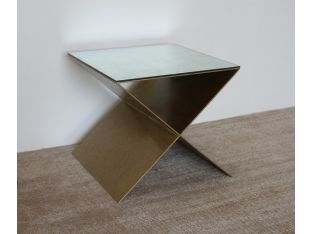 X-Base Metal End Table with Mirrored Top