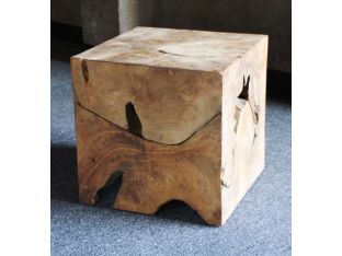 Natural Teak Cube Side Table