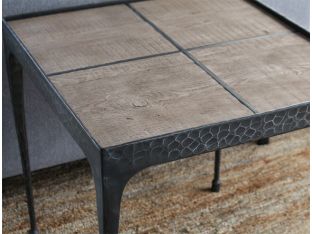 Hammered Iron End Table with Reclaimed Pine Top