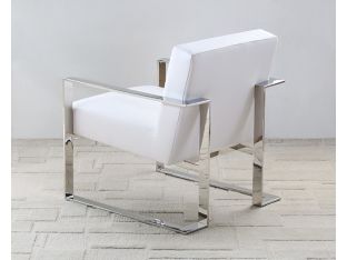 White Leatherette and Polished Stainless Steel Lounge Chair