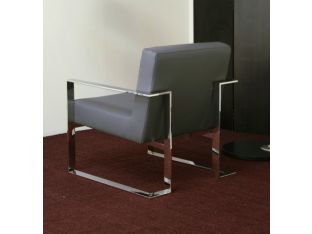 Gray Leatherette and Polished Stainless Steel Lounge Chair