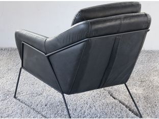 Jasper Lounge Chair in Antique Black Leather with Iron Frame