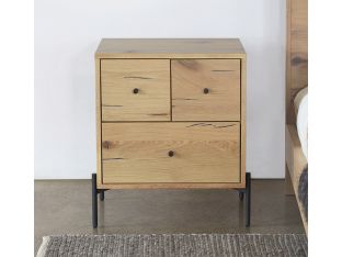 Light Oak Three Drawer Nightstand With Gunmetal HW