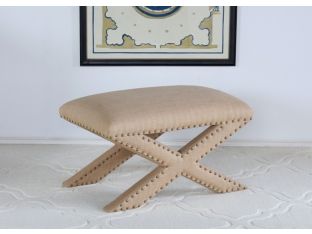 X Base Stool in Burlap with Nailhead Trim