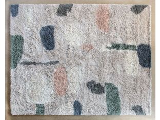 8' X 10' Abstract Cream, Peach, & Blue Wool Rug