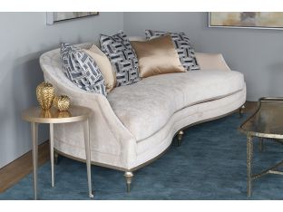 Blush Taupe Curved Arm Sofa With Toss Pillow Back