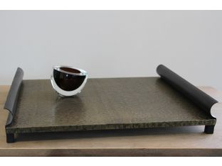 Textured Antiqued Brass Tray with Iron Handles